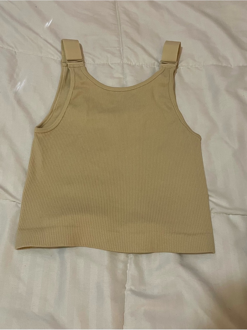 Zara Cream Ribbed Buckle Tank Crop Top
